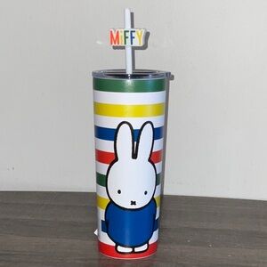 MIFFY STAINLESS STEEL 28oz. MULTICOLOR STRIPED TUMBLER w/LID STRAW NWT